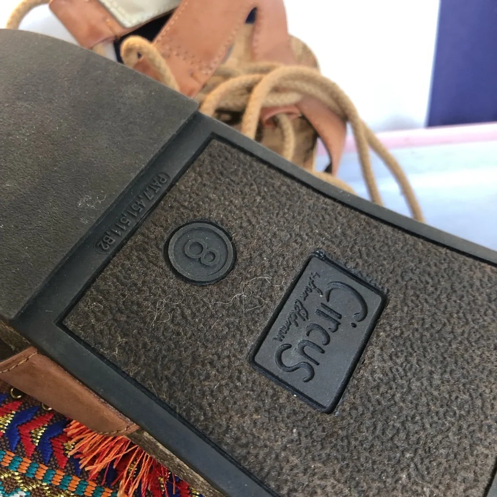 Circus by Sam Edelman Brown Leather-Look Lace-Up Sandals with Multicolor Trim